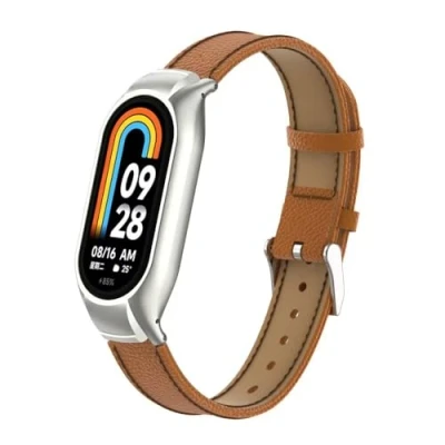 Image de T BLUER Compatible avec Xiaomi Mi Smart Band 8 Bracelet,Mi bracelet de remplacement en cuir pour tracker d&#039;activité Marron