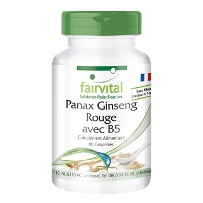 Image de Fairvital Extrait de ginseng Panax rouge avec B5 Fortement dosé VEGAN 90 Comprimés