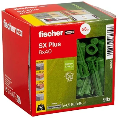 Image de fischer Cheville à quadruple expansion tous matériaux SX Plus Green 8x40 fabriquée base de matières premières renouvelables/Boîte 90