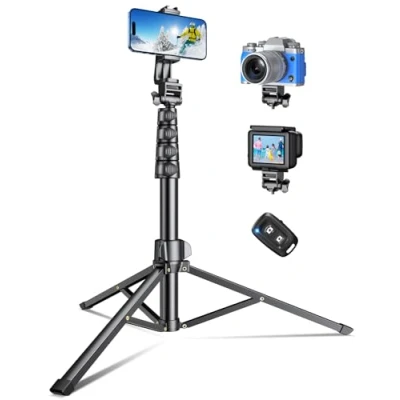 Image de CIRYCASE 177cm Trepied Smartphone, Portable Trépied Appareil Photo Extensible en Aluminium avec Télécommande sans Fil, Perche a Selfie Telephone Réglable Compatible iPhone/Galaxy/Gopro