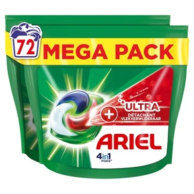 Image de Ariel 4in1 PODS, Lessive Liquide En Capsules 72 Lavages, Technologie Ultra Détachant, Élimine Les Taches Incrustées À Basse Température, Même Après 7 Jours, Fabriqué France