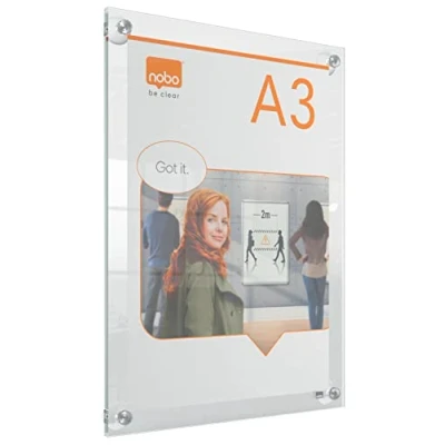 Image de Nobo Porte Affiche A3 Mural Repositionnable en Acrylique, Sans Cadre, Portrait / Paysage, Fixation par Ventouses, Premium Plus, Transparent, 1915599