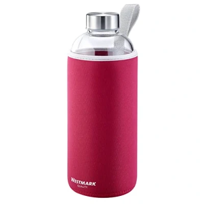Image de Westmark Gourde en Verre avec Imprimé, Protection Textile Incl., 1000 ml, Verre/Silicone/Caoutchouc, Sans BPA, Viva, Rouge/Argenté/Transparent, 5274226R