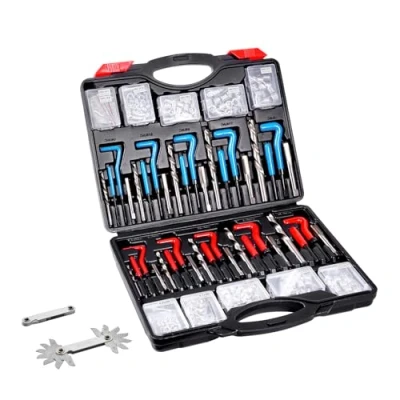 Image de VEVOR Kit de Réparation Filetage Hélicoïdal 338 Pièces, Outils à Restaurer Les Filetages Abîmes SAE et Métrique, M5, M6, M8, M10, M12, 1/4&quot;, 5/16&quot;, 3/8&quot;, 7/16&quot;, 1/2&quot;, Forets HSS, Auto