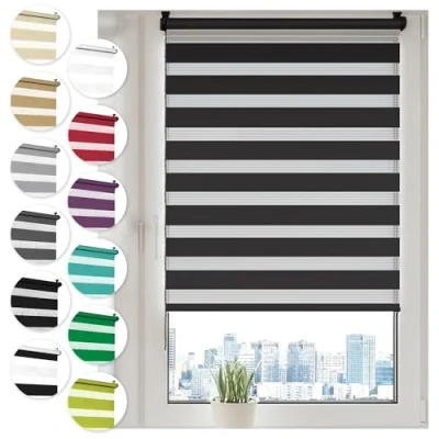 Image de Sonello Store Enrouleur Jour Nuit Klemmfix sans perçage 80cm x 130cm Noir, Facile à Installer avec Clips pour Fenêtre ou Porte, Stores Zébrés de Protection Solaire, en Tissu Double