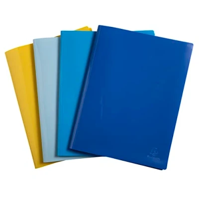 Image de Exacompta Réf. 88130E Paquet de 4 protège documents Bee Blue 40 pochettes cristal lisse 80 vues pour A4 dim 24 x 32 cm couverture en PP recyclé semi rigide couleurs assorties