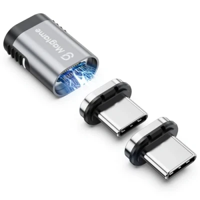 Image de Magtame adaptateur USB C magnétique 240 W 40 Gbps, 1 droit de type avec 2 astuces, charge rapide 24 broches 4 K 60 Hz pour 3/4 MacOS Pro/Air ordinateur portable, tablette et appareils
