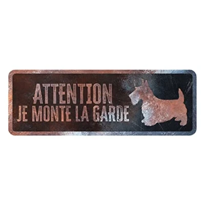 Image de D&amp;D Home, Panneau d&#039;avertissement Attention au Chien, 40x13x0,3 cm, Version française, Fond Noir, en métal résistant à la Rouille avec Un Texte Amusant