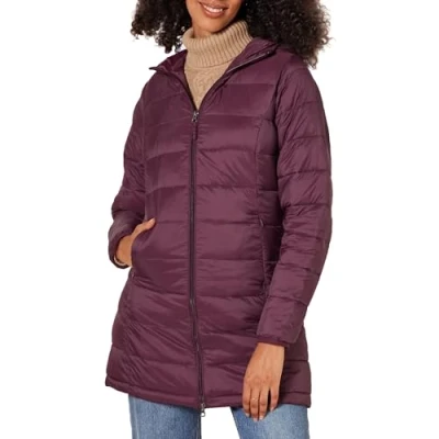 Image de Amazon Essentials Doudoune à Capuche légère et imperméable (Disponible en Grande Taille) Femme, Bordeaux, L