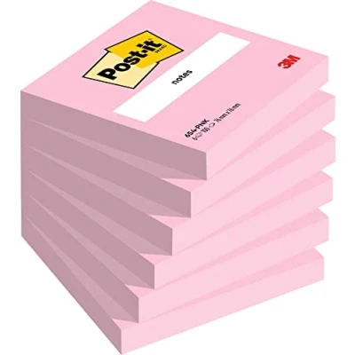 Image de Notes Post it, Rose, 76 mm x mm, 100 feuilles/bloc, 6 blocs/paquet