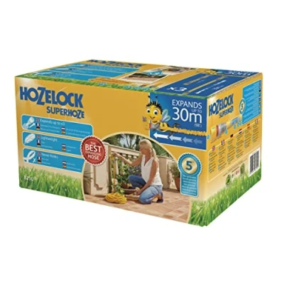 Image de HOZELOCK Tuyau d&#039;Arrosage Extensible Superhoze 30 M : Flexible, s&#039;étire Jusqu&#039;à 3x sa Longueur Initiale, avec 2 Raccords Aquastop assurant une Connexion Étanche, Prêt à l&#039;Emploi [8230A1240]