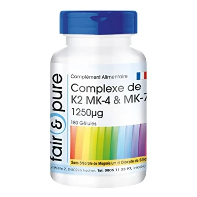 Image de Fair &amp; Pure® K2 Complex 1250µg MK 4 7 végan dosage élevé 180 gélules