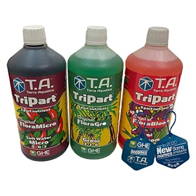Image de GHE Terra Aquatica Tripart Lot de 3 bidons solution d&#039;engrais complet pour plantes Eau douce 1 l