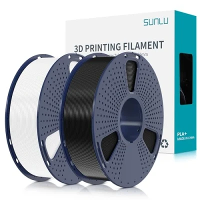 Image de SUNLU Filament PLA+ 1.75mm 2KG, PLA plus pour Imprimante 3D, Résistant,Neatly Wound,Bundle d&#039;impression 3D,Précision +/ 0.02mm,Noir+blanc