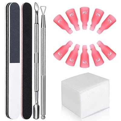 Image de GeekerChip Dissolvant d&#039;ongles Outil ensemble,10x orteils Nail Clips,100x Clou Coton Pads,1x coupe cuticules,1x curetta,2x limes à ongles