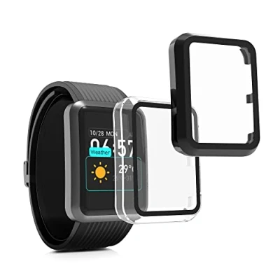Image de kwmobile Coque Compatible avec Huawei Watch D 2X Étui Cadre écran en Verre trempé pour Fitness Tracker Noir Transparent