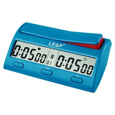Image de LEAP Horloge d&#039;échecs numérique avec 7 types 38 modes pour le réglage de l&#039;heure, y compris un compte à rebours ou des fonctions horaires, bleu
