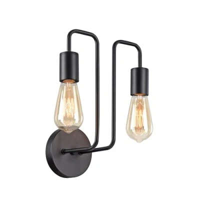Image de Applique Murale, Double, 2 lampes, soutiens gorge, au design nordique, style loft, raccords en métal noir, ampoules E27 non incluses, 60W, 220 240V
