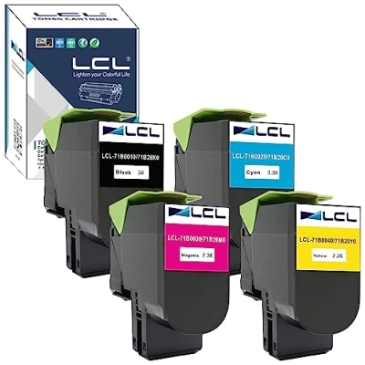 Image de LCL Cartouche de Toner Compatible 71B0010 71B0020 71B0030 71B0040 71B20K0 71B20C0 71B20M0 71B20Y0 CS317dn CX317dn CS417dn CX417de CS517de CX517de (K C M Y) Remplacement pour Lexmark CS317 CS417 CS517