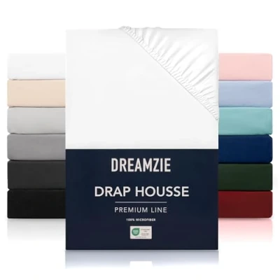 Image de Dreamzie Drap Housse 80x200 cmpour Matelas Épais jusqu&#039;à 33 cm 100% Polyester Microfibre Blanc Certifié sans Produits Chimiques (Oeko TEX), avec Élastique Complet