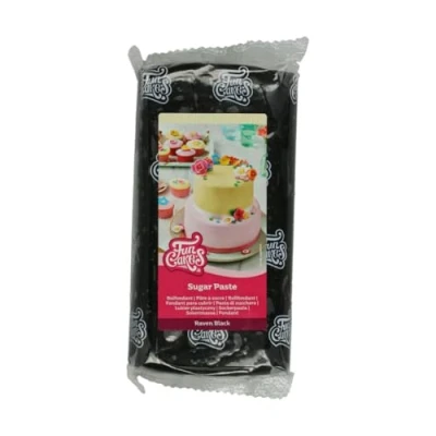 Image de FunCakes Pâte à Sucre Raven Black: facile utiliser, lisse, flexible, douce et pliable, parfaite pour la décoration de gâteaux, halal, casher sans gluten. 1 kg