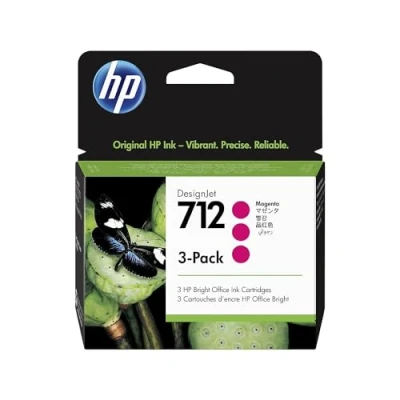 Image de 3ED78A Lot de 3 cartouches d&#039;encre authentiques HP 712 magenta 29 ml avec encre d&#039;origine, pour traceurs grand format DesignJet T650, T630, T250, T230, Studio et tête d&#039;impression 713
