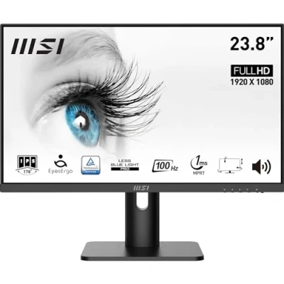 Image de MSI PRO MP243XP Écran Bureautique 23.8&quot; Full HD Dalle IPS 1920x1080, 100Hz, Confort Oculaire, Montage VESA, Haut Parleurs Intégrés, Support Display Kit, Réglable 4 Directions HDMI 1.4b, DP 1.2a