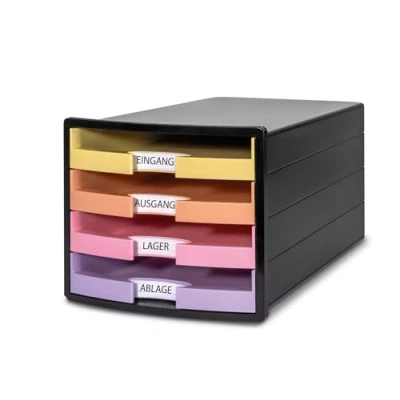 Image de HAN 1013 139 Boîte de rangement Impuls 2.0 avec 4 tiroirs ouverts, pour format A4/C4, étiquettes d&#039;étiquette, verrouillage tirette, pieds en caoutchouc qui protègent les meubles, qualité