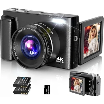 Image de Appareil Photo Numérique 4K UHD Autofocus avec Carte 32G, Caméra de Vlogging 48 MP écran Rabattable à 180 et Lentille UV, Compact pour Adolescents, Débutants, Adultes