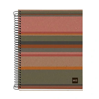 Image de Miquelrius Carnet 100% Recyclé, 4 Bandes de Couleur, A5, 120 Feuilles Lignées 7 mm, Papier 80 g, 2 Trous, Couverture en Carton Design Eco Rayé