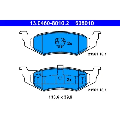 Image de ATE 13.0460 8010.2 Jeu de plaquettes frein non préparé pour indicateur d&#039;usure, contact signal d&#039;usure exclu CHRYSLER: PT Cruiser Break