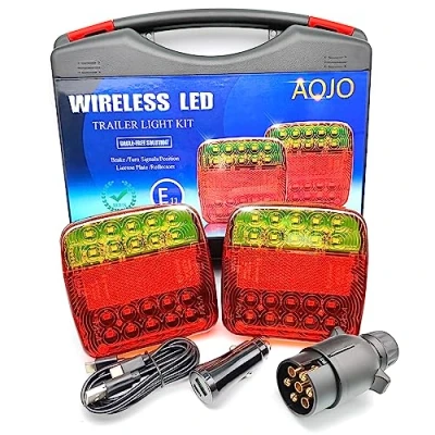 Image de AOJO led feu de remorque sans fils 12v magnétique avec E mark, kit éclairage arrière wireless aimant étanche, rechargeable usb