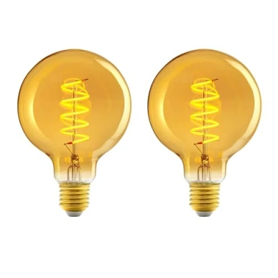 Image de Amazon Basics Lot de 2 ampoules LED E27, vintage, verre ambré rétro style antique, G93, 4 W (équivalent à 25 W), lumière ultra chaude 1800 K pour la décoration