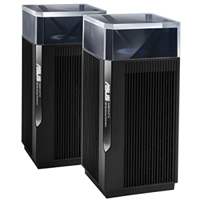 Image de ASUS ZenWiFi Pro ET12 Noir Pack de 2 Système Wi FI 6E AX Mesh, Tri Bande, 11 000 Mbit/s, 600m2, AiProtection avec TrendMicro à vie, Port WAN/LAN 2,5 Gigabit + Ports LAN Gigabit, AiMesh