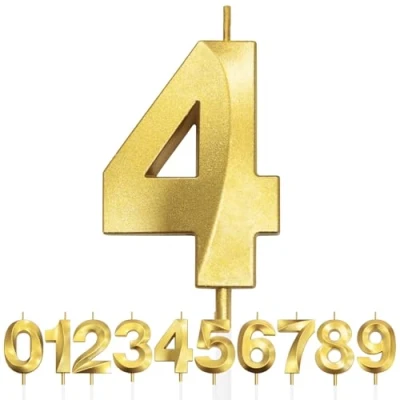 Image de Bougies D&#039;anniversaire pour 4 Ans, 3D Bougie Numéro 4, Numérotées, Décorations de Dessus Gâteau, Gâteau Fête D&#039;anniversaire, Anniversaire Mariage