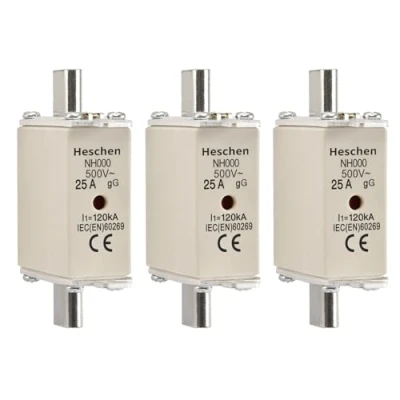 Image de Heschen NH Fuse Link NH000 25A gG, Indicateur Avant, Détecteur Combiné, Lot de 3