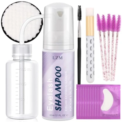 Image de LZM Shampoing Cils Extension Kit 60ml+Brosse Nettoyante de with Wash Bottle