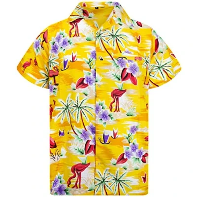 Image de King Kameha Funky Chemise Hawaienne, Manche Courte, Flamingos, Jaune, L
