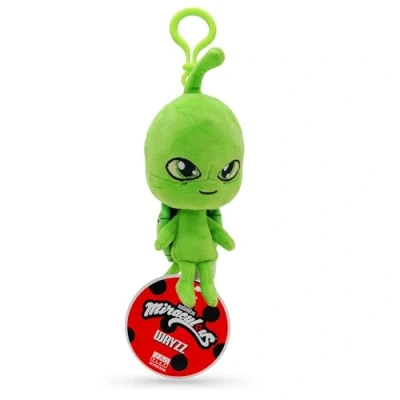 Image de Miraculous Ladybug Wayzz Kwami en Taille réelle (12 cm) Jouet Peluche à Collectionner pour Enfants très Douce, avec Yeux brodés et Porte clés/Attache Sac Dos (Wyncor)