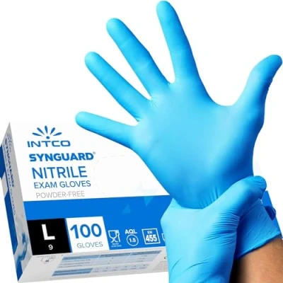 Image de intco medical 100 gants Nitrile L sans poudre latex hypoallergénique, certifié CE conforme à la norme EN455 alimentaires jetables (L)