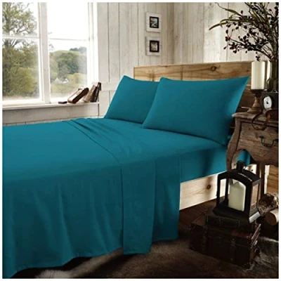 Image de GC GAVENO CAVAILIA Drap Plat uni en Flanelle Facile d&#039;entretien, 100% Coton brossé, Accessoire Luxe Doux et Confortable, Bleu Sarcelle, lit Simple