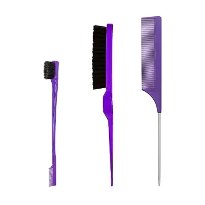 Image de Peigne de Cheveux, 3 Pièces Set Peignes Coiffure, à Double Tranchant, Queue Rat Robuste, Brosse Taquine
