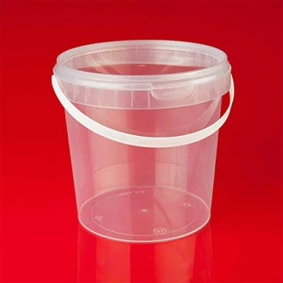Image de trendfinding Lot de 24 seaux 1 l, avec couvercle, en plastique, transparent, adapté à un usage alimentaire