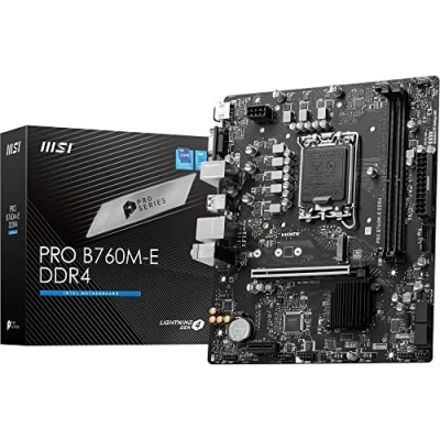 Image de MSI PRO B760M E DDR4 Carte Mère, Micro ATX Pour Processeurs Intel Core 14e, 13e &amp; 12e Génération, LGA 1700 Memory Boost 4800+MHz/OC, Slots PCIe 4.0 x16, M.2 Gen4