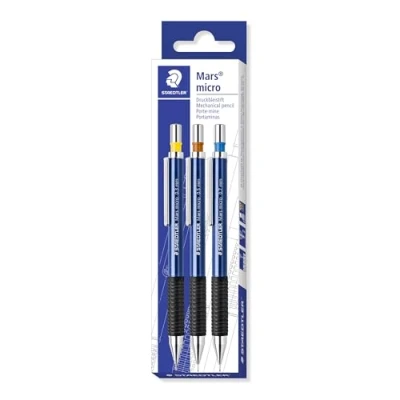Image de Staedtler Mars Micro, porte mines de haute qualité pour écriture et dessin, Étui plastique avec 3 0.3/0.5/0.7 mm à canon droit, 775 SC WP3