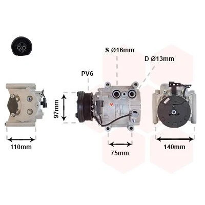 Image de VAN WEZEL 7700K025 Compresseur De Climatisation SCROLL90V 12 PAG 46 R 134a JAGUAR: S Type
