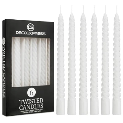 Image de Bougie Torsadée Longue en Spirale Lot de Bougies Blanches ou Couleurs 3 6 Chandelier 25 cm Chandelle Durée h Dripless Spiral Candle (Blanc, 6)