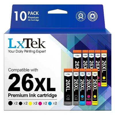 Image de LxTek Compatible Cartouches d&#039;encre Remplacement pour Epson 26 26XL Expression Premium XP 510 520 600 605 610 615 620 625 700 (Noir Photo Noir Cyan Magenta Jaune, 10 Pack)