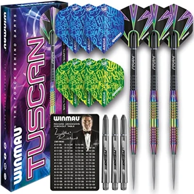 Image de WINMAU Tuscan Fléchettes professionnelles à pointe en acier tungstène avec ailettes et tiges (vagues) 24 g
