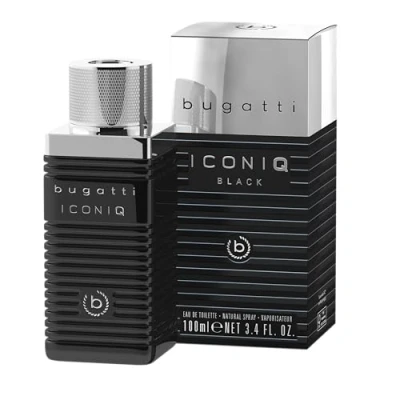 Image de bugatti parfum pour homme Iconiq Black 100 ml, boisé, ambré, épicé, avec des notes complexes de cardamome, bois santal, lavande et d&#039;ambre I Eau toilette foncée distinctive